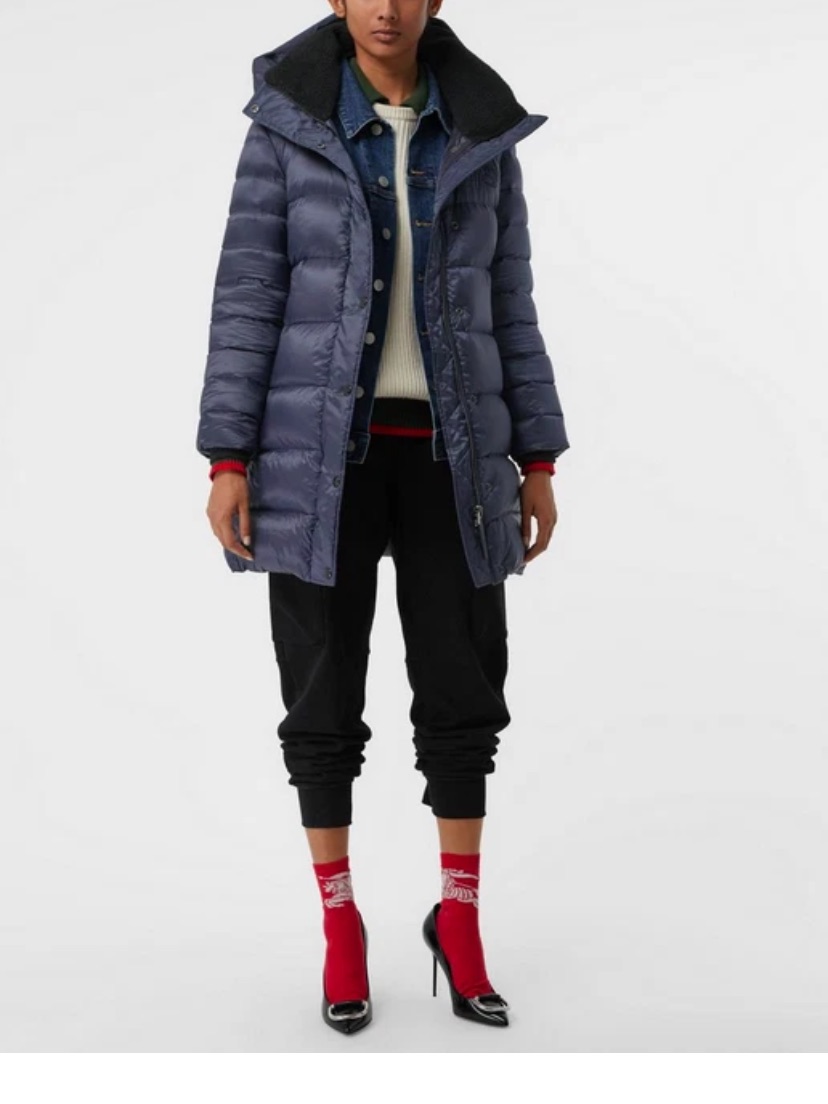 Burberry Women Kington Shearling Down Hooded Coat, Navy Blue, Sz Small Nwt $1090
